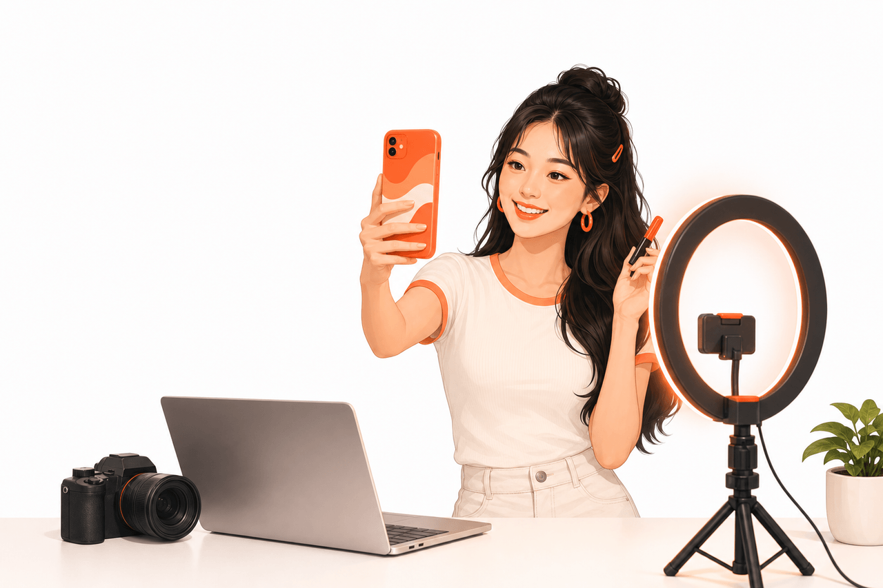 Creator Việt Nam trong studio với ring light — CreatorHubVN